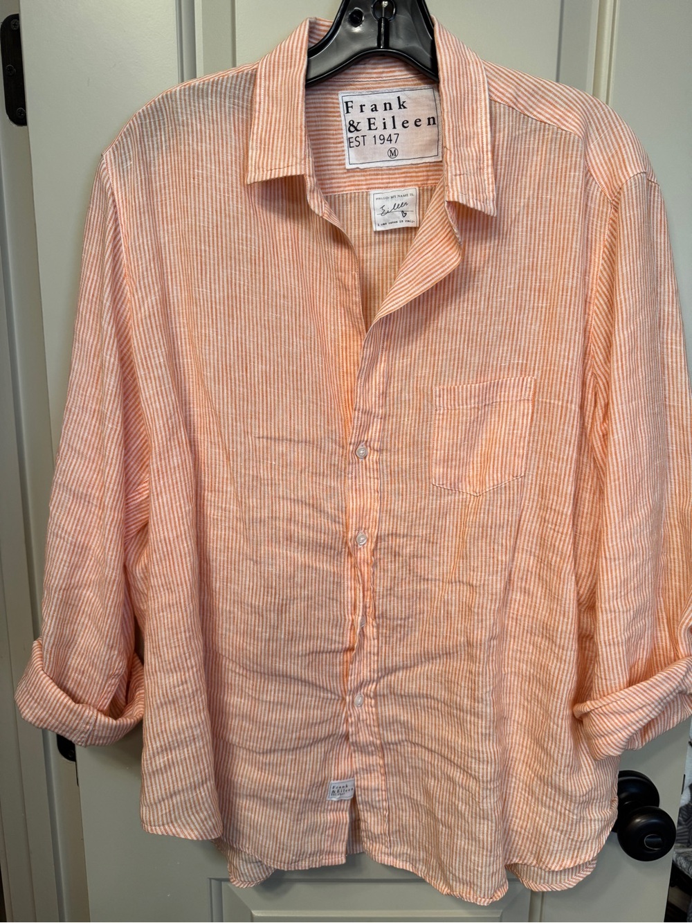 Frank & Eileen women’s EileenOrange Striped Linen Shirt